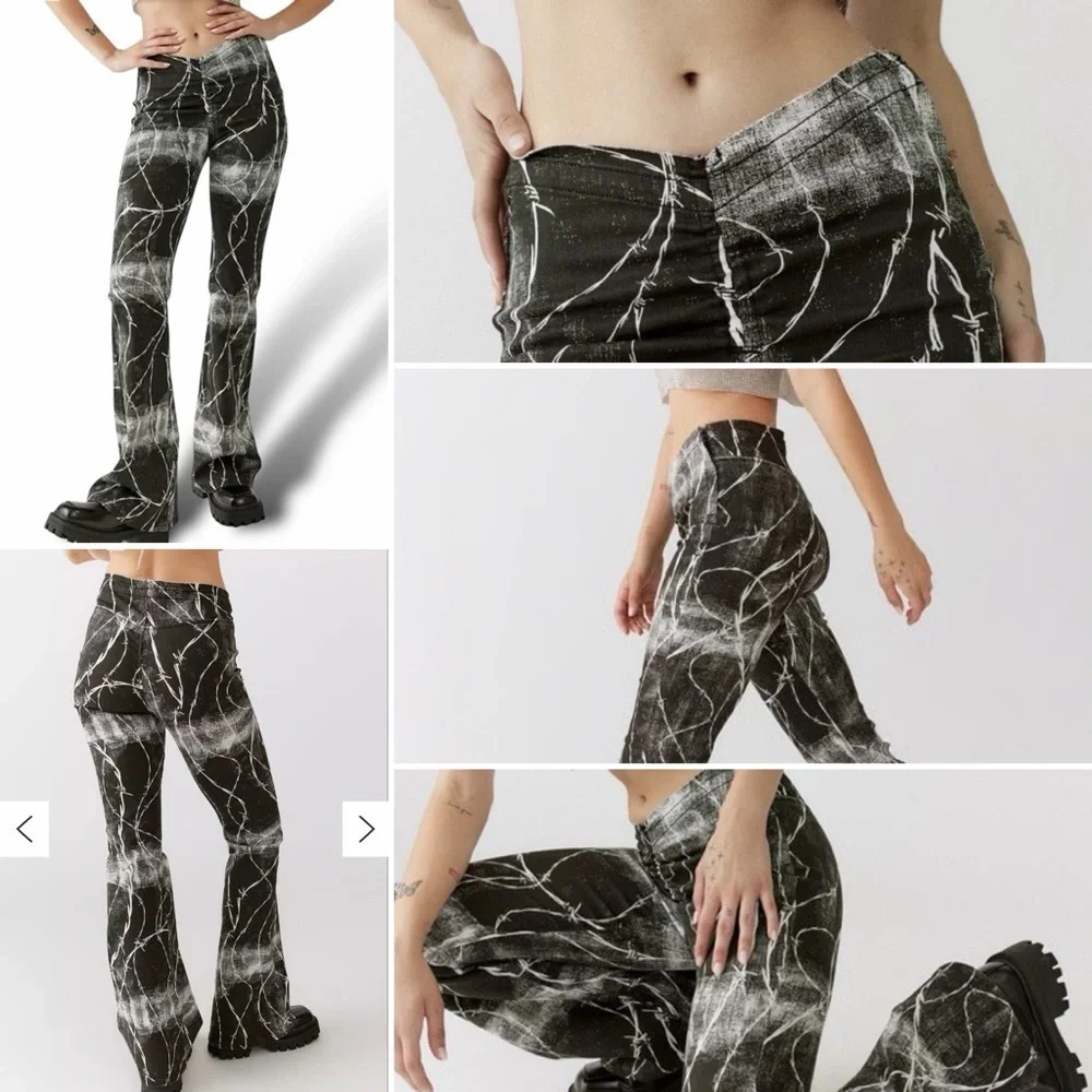BDG Urban Outfitters Printed Ruched V-front Flare Jeans Lightweight Pants Sz.25